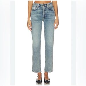rag & bone The Harlow Mud-Rise Ankle Straight Jeans, Size 31, Color Washed Blue